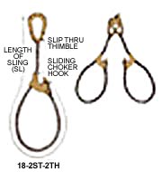 type 18 sling with braided rope leg, slip thru thimble, and sliding choker hook