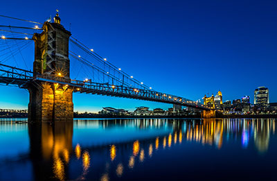 The Roebling Bridge and downtown Cincinnati